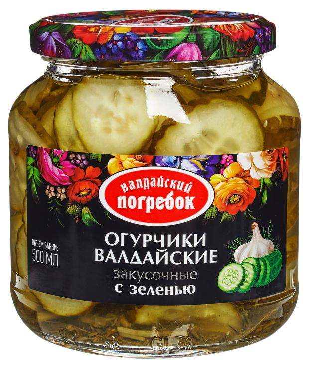Огурцы Валдайский Погребок закусочные с зеленью 500 г 124₽