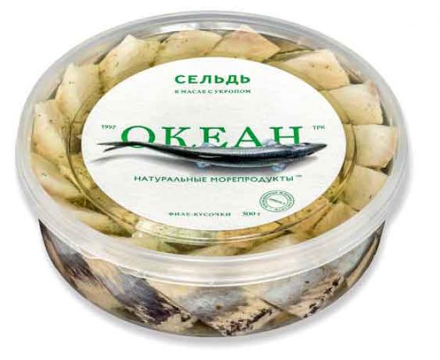 

Сельдь слабосоленая «Океан ТРК» филе-кусочки в масле с укропом, 500г