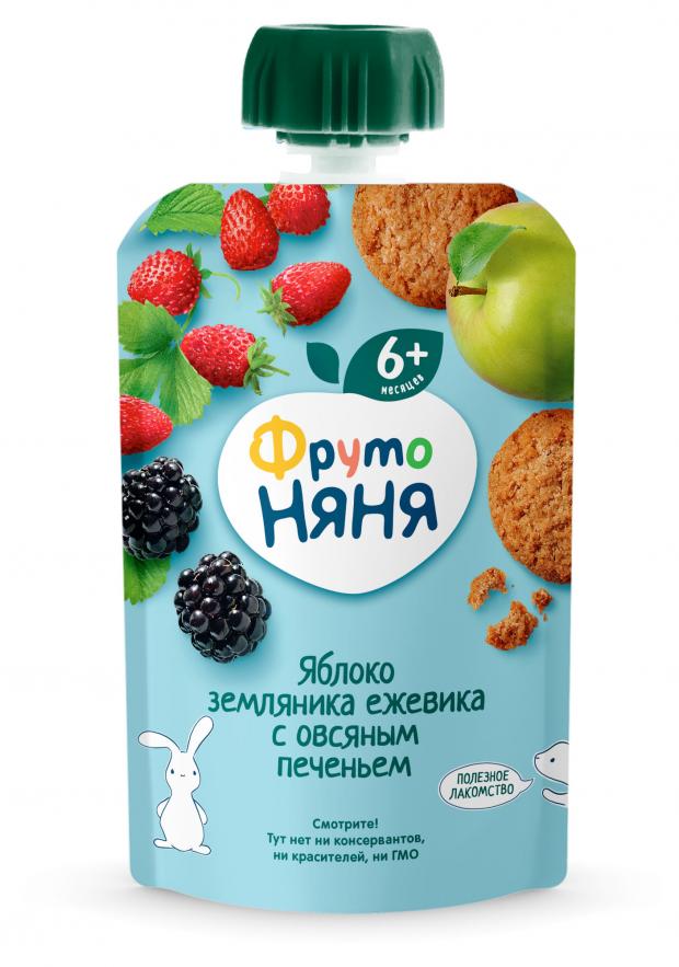 

Пюре «ФрутоНяня» из яблок земляники и ежевики с овсяным печеньем с 6 мес., 90 г