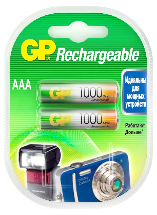 Батарейка аккумуляторная GP Rechargeable 1000 мАч типоразмер AAA, 2 шт