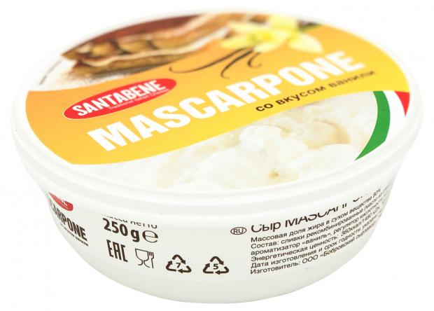 Сыр Santabene Маскарпоне со вкусом ванили 80% БЗМЖ, 250 г сыр мягкий galbani маскарпоне 80% бзмж 500 г