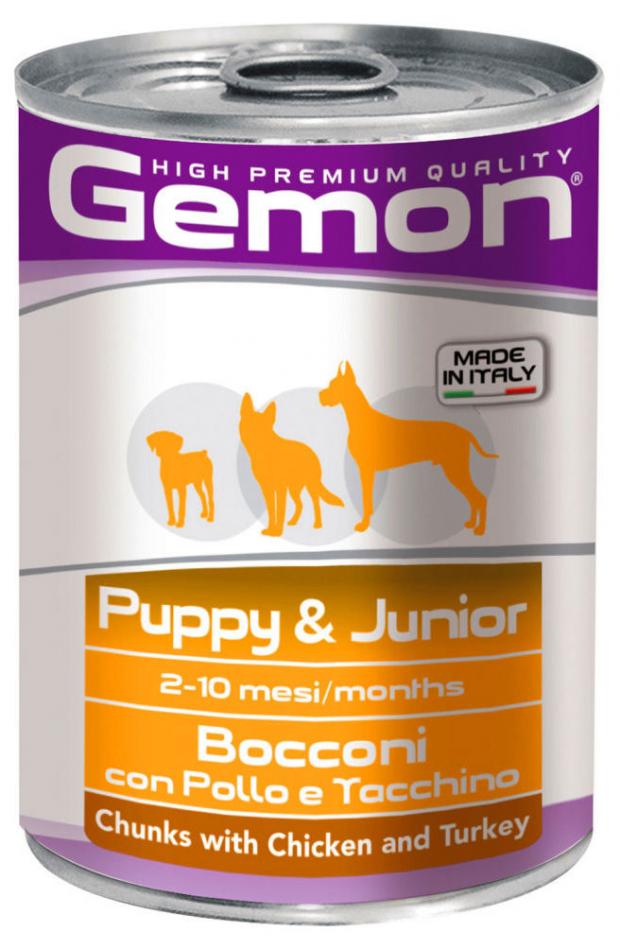 

Корм консервированный для щенков Gemon Dog кусочки с курицей и индейкой, 415 г
