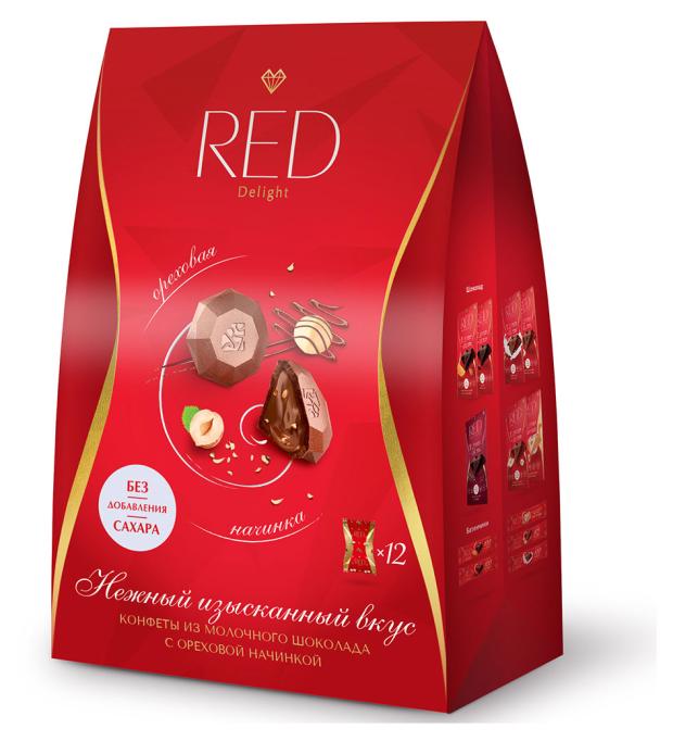 конфеты шоколадные hamlet chocolates gifty red 125 г Набор конфет RED из молочного шоколада с ореховой начинкой без сахара меньше калорий, 132 г