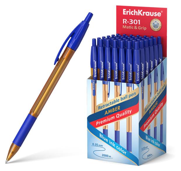 

Ручка шариковая автоматическая ErichKrause R-301 Amber Matic&Grip 0.7, синяя, 1 шт