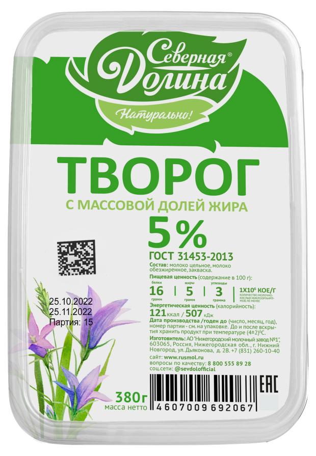 Творог Северная долина 5% БЗМЖ, 380 г