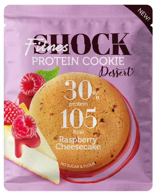 Печенье протеиновое FitnesSHOCK DESSERT Малиновый чизкейк, 35 г печенье протеиновое fitnesshock dessert малиновый чизкейк 35 г