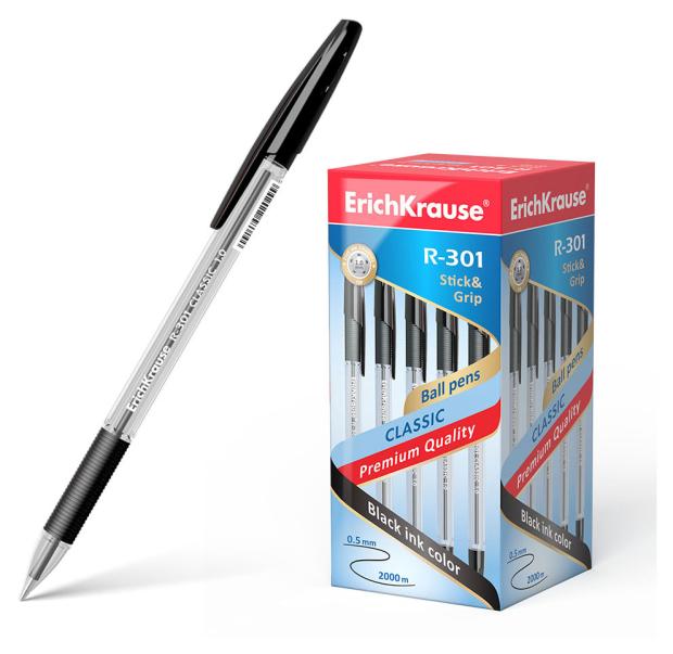 

Ручка шариковая ErichKrause R-301 Classic Stick&Grip 1.0, черная, 1 шт