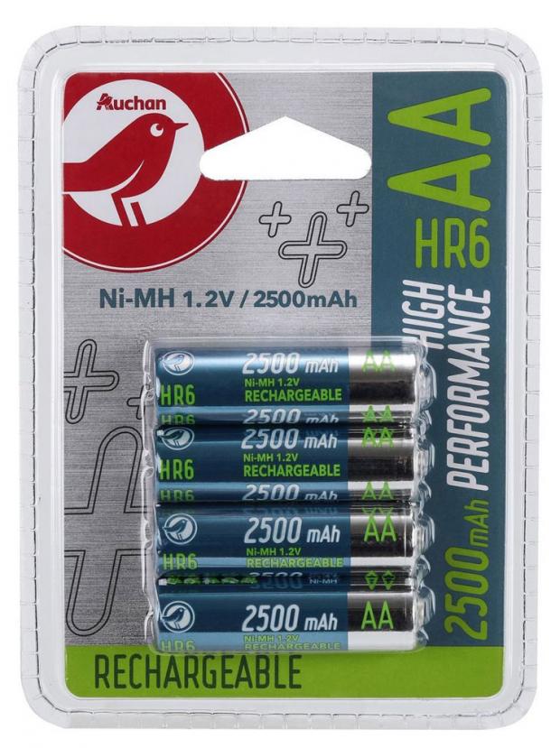 

Батарейка аккумуляторная АШАН Красная птица типоразмер AA R6 1.2v 2500mah, 4 шт