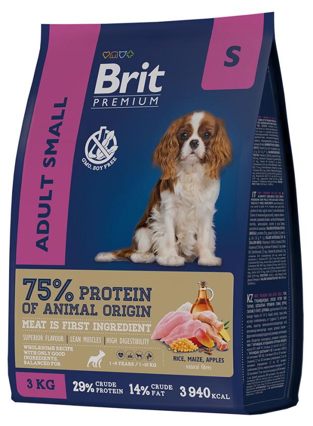 Сухой корм для собак маленьких пород Brit Premium Adult S курица, 3 кг