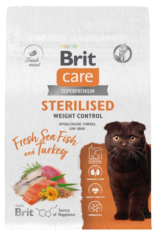 

Сухой Сухой корм для стерилизованных кошек Brit Care с морской рыбой и индейкой Cat Sterilised Weight Control, 400 г