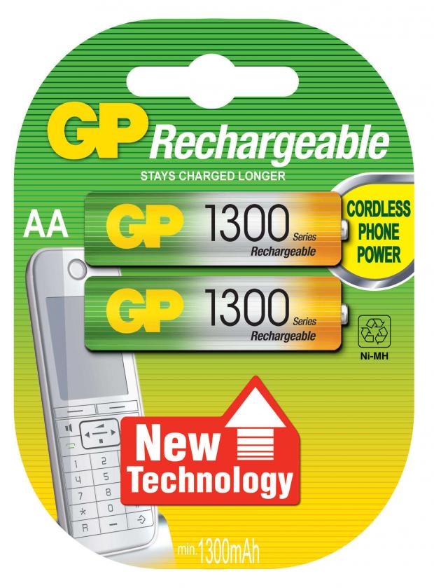 

Батарейка аккумуляторная GP Rechargeable 1300 мАч типоразмер AA, 2 шт