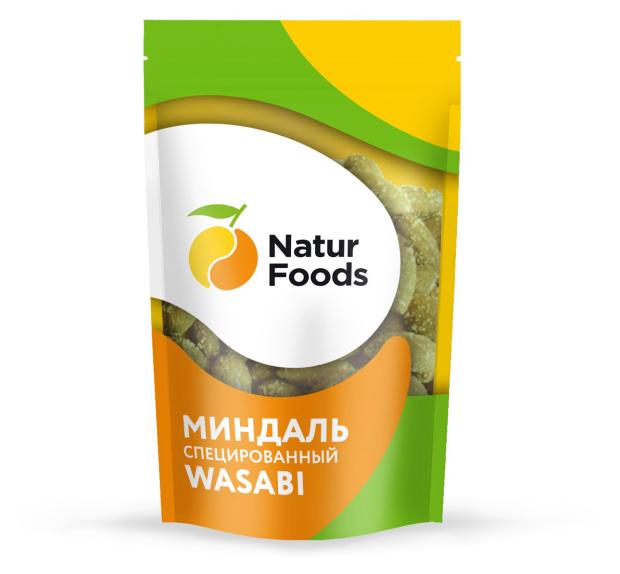 Ядра миндаля жареные NaturFoods Wasabi соленые со специями, 130 г