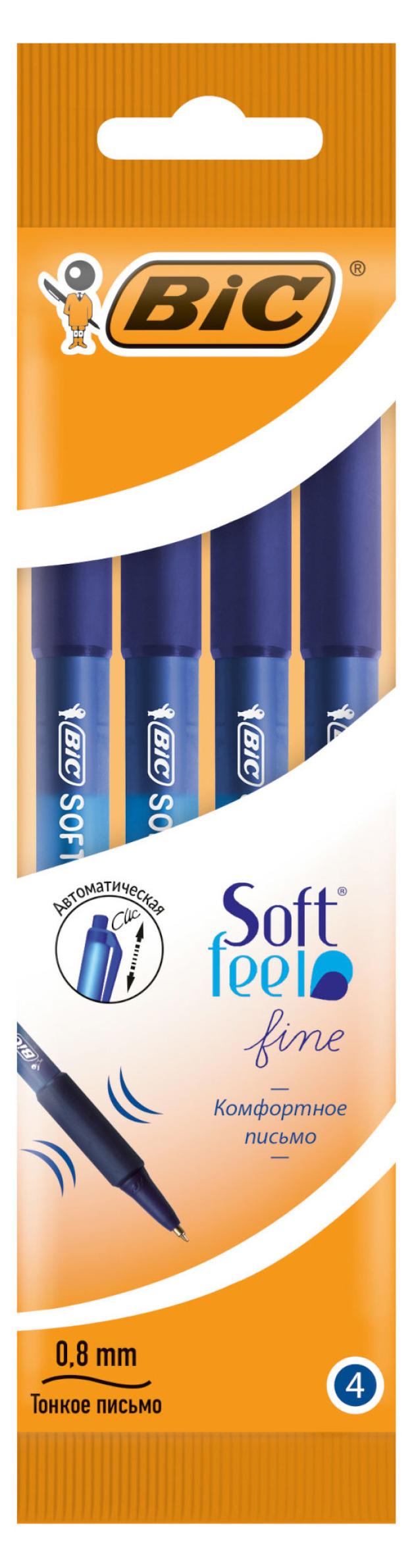 Набор шариковых ручек BIC Soft Feel Fine синие, 4 шт