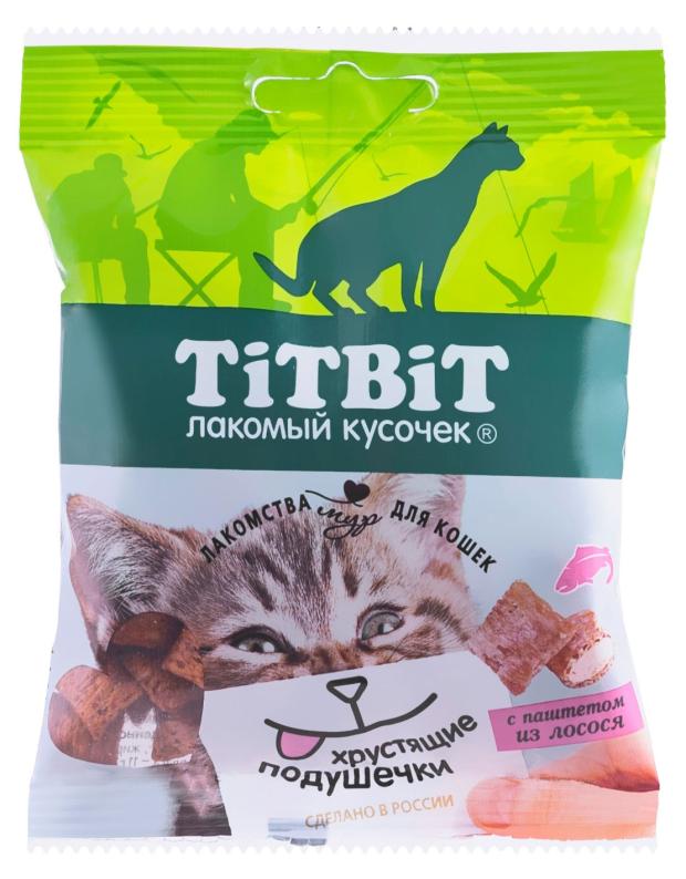 

Лакомство для кошек TITBIT Хрустящие подушечки с паштетом из лосося, 30 г