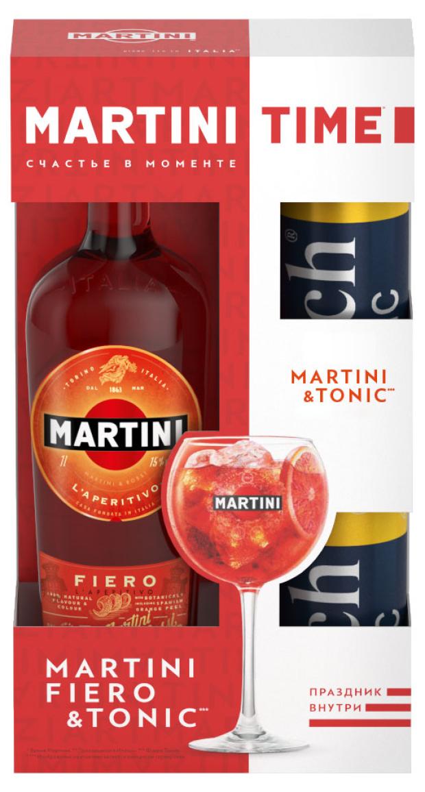 Напиток виноград содержащий из виноградного сырья Martini Fiero Италия, 1 л + 2 банки тоникRich 0,33 л