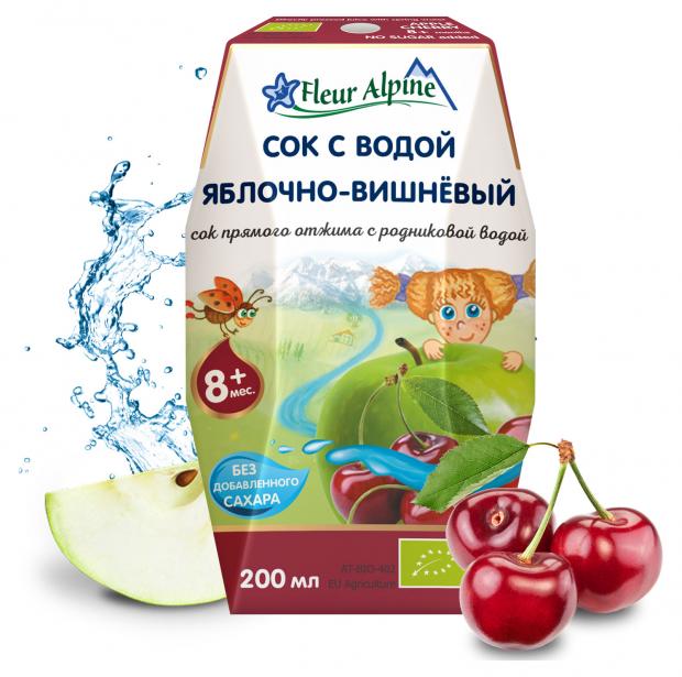 

Сок прямого отжима с природной родниковой водой Fleur Alpine яблочно-вишневый, с 8 месяцев, 200 мл