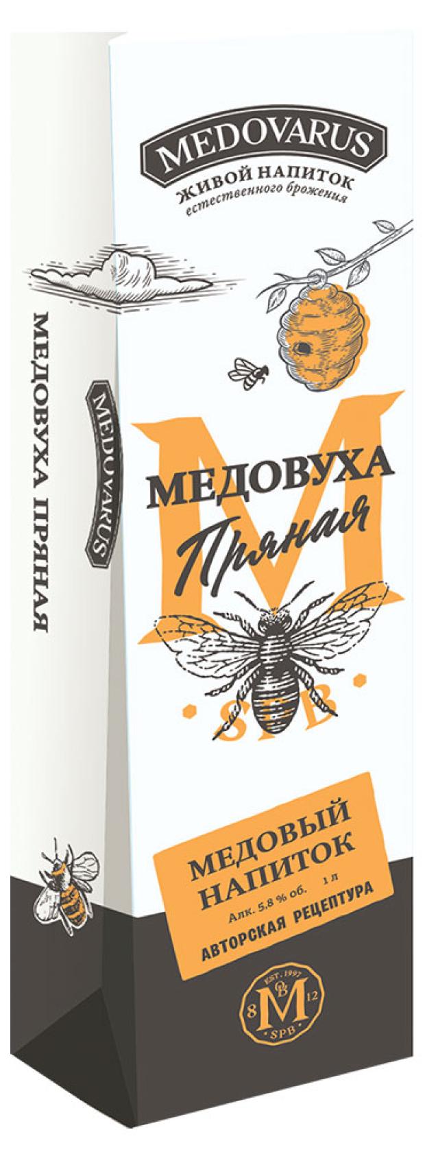 

Напиток медовый Medovarus Медовуха Пряная темная 5,8%, 1 л