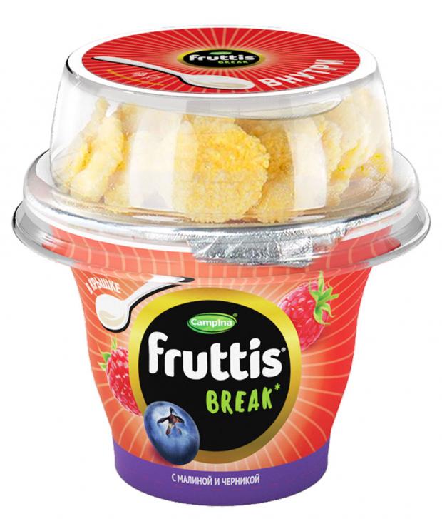 

Йогуртный продукт Campina Fruttis Вкусный перерыв малина-черника с кукурузными хлопьями 2,5%, 175 г