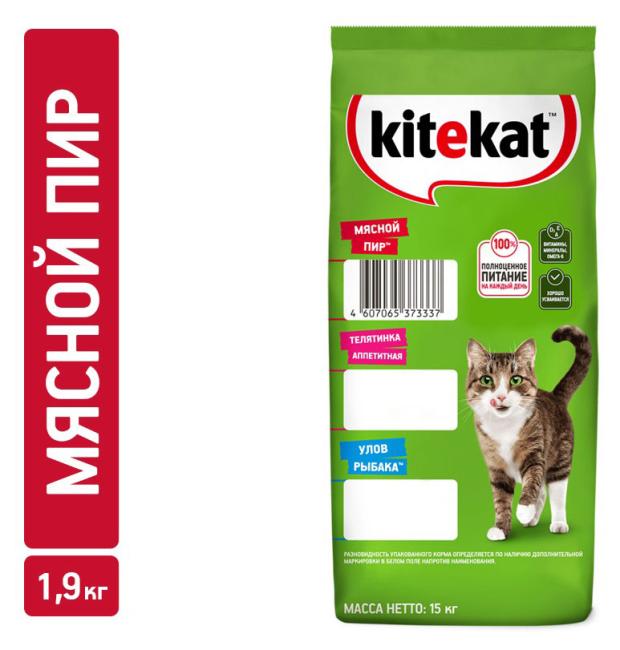 Сухой Сухой корм для кошек Kitekat мясной пир, 15 кг