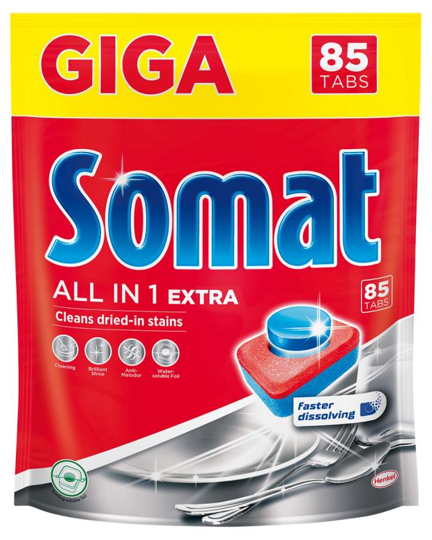 Таблетки для посудомоечной машины Somat 85 tabs All in One Extra, 85 шт