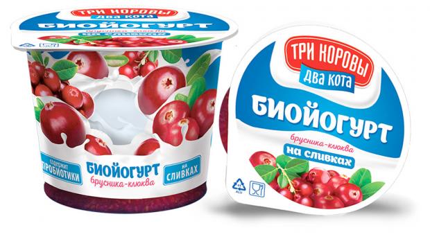 Биойогурт Три коровы два кота брусника клюква 6% БЗМЖ, 125 г