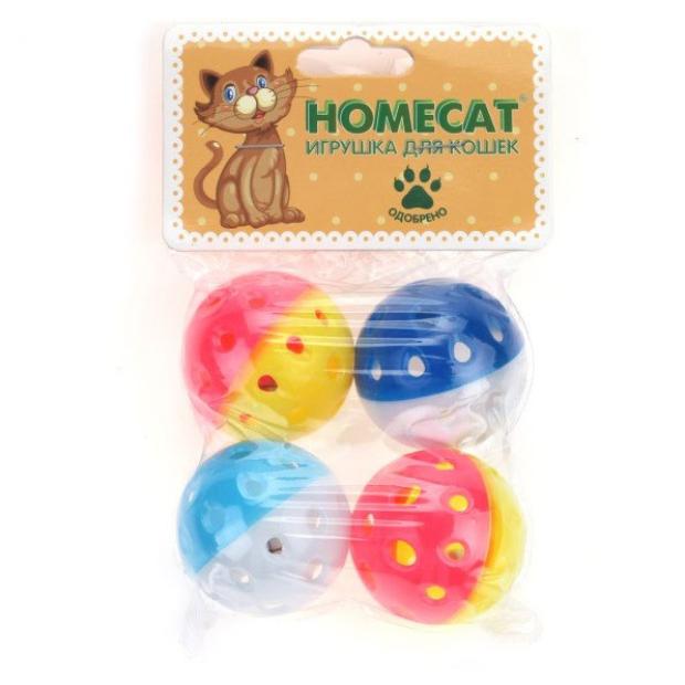 цена Игрушка для кошек HOMECAT Мячи пластиковые Горошек с колокольчиком 4 см, 4 шт