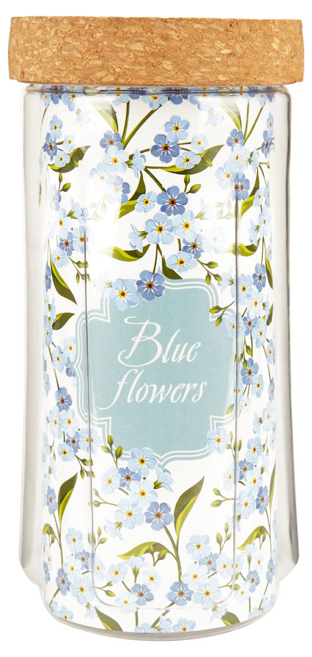

Банка для сыпучих продуктов Sugar&Spice Blue flowers Rosemary с пробковой крышкой, 1,1 л