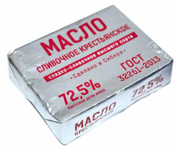 Масло сливочное Тюкалинский Крестьянское 72,5% БЗМЖ, 180 г