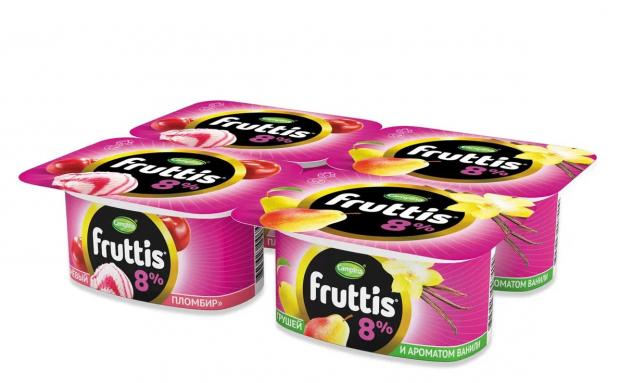 Йогуртный продукт Campina Fruttis вишневый пломбир/груша-ваниль 8%, 115 г