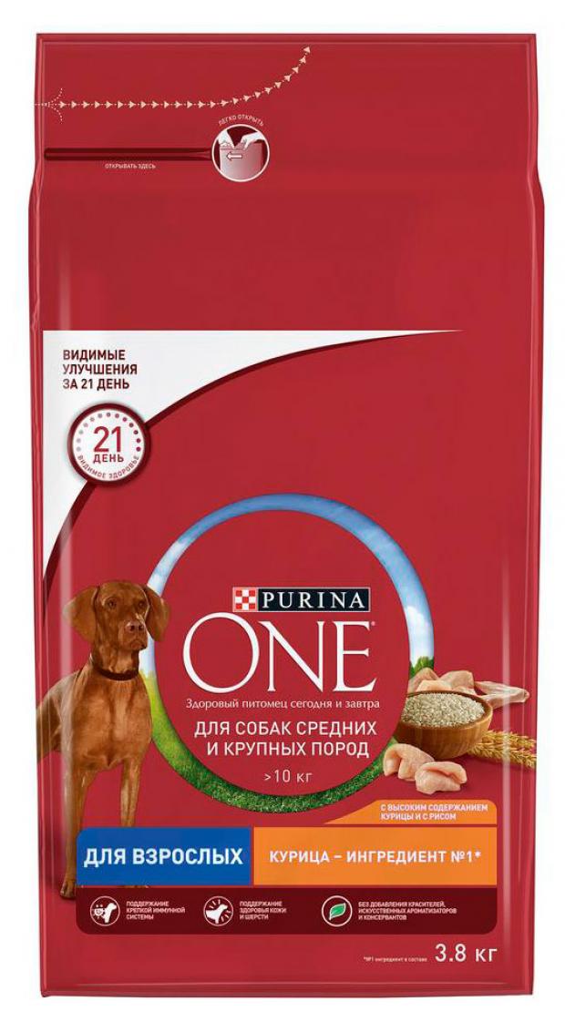 

Корм для собак средних и крупных пород Purina ONE с курицей и рисом, 3,8 кг