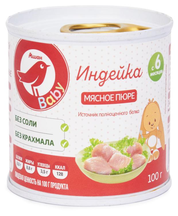 

Пюре АШАН Красная птица Baby мясное индейка с 6 мес., 100 г