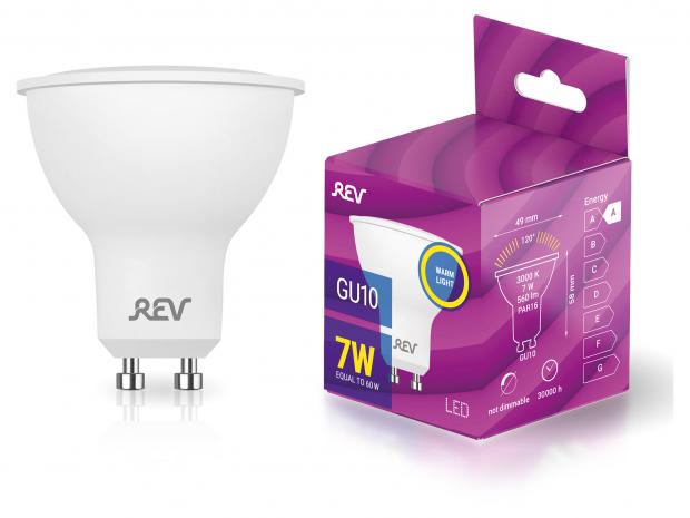 Лампа светодиодная Rev LED GU10 7Вт 220V 3000К лампа светодиодная rev 7вт gu10 560лм 4000k спот