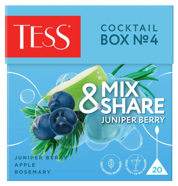 Чай травяной Tess Cocktail Box 4 можжевельник в пирамидках, 20х1,5 г