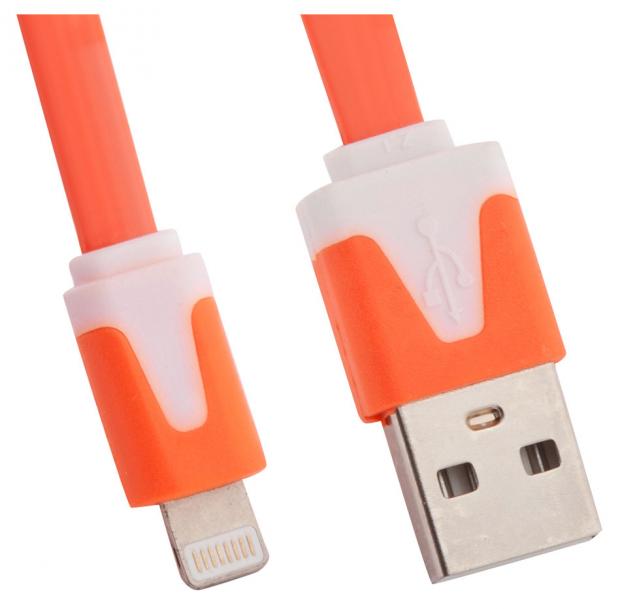 

USB кабель "LP" для Apple Lightning 8-pin плоский узкий (оранжевый)