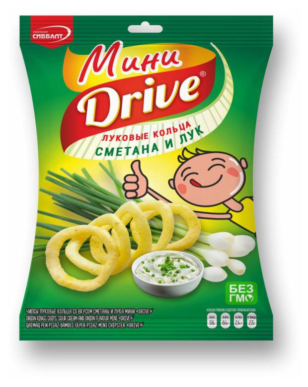 Чипсы Drive Мини Луковые кольца со вкусом сметаны и лука, 55 г