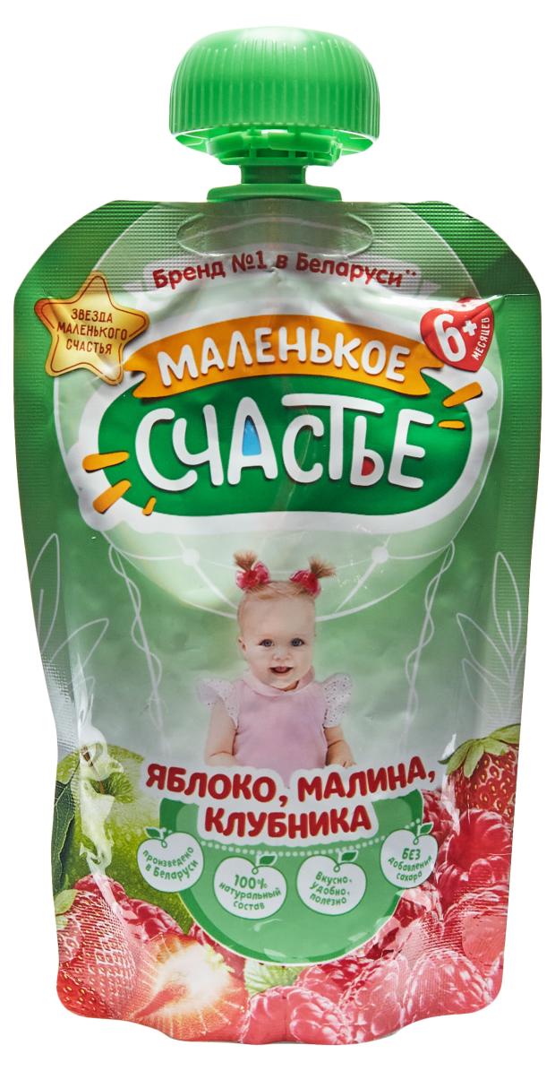 

Пюре фруктовое Маленькое счастье яблоко малина клубника с 6 мес., 90 г
