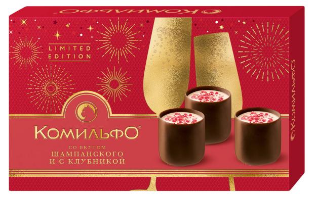 

Конфеты шоколадные Комильфо с двухслойной начинкой со вкусом шампанского и клубники, 116 г