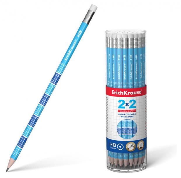 

Карандаш с ластиком ErichKrause 2x2 HB Чернографитный круглый