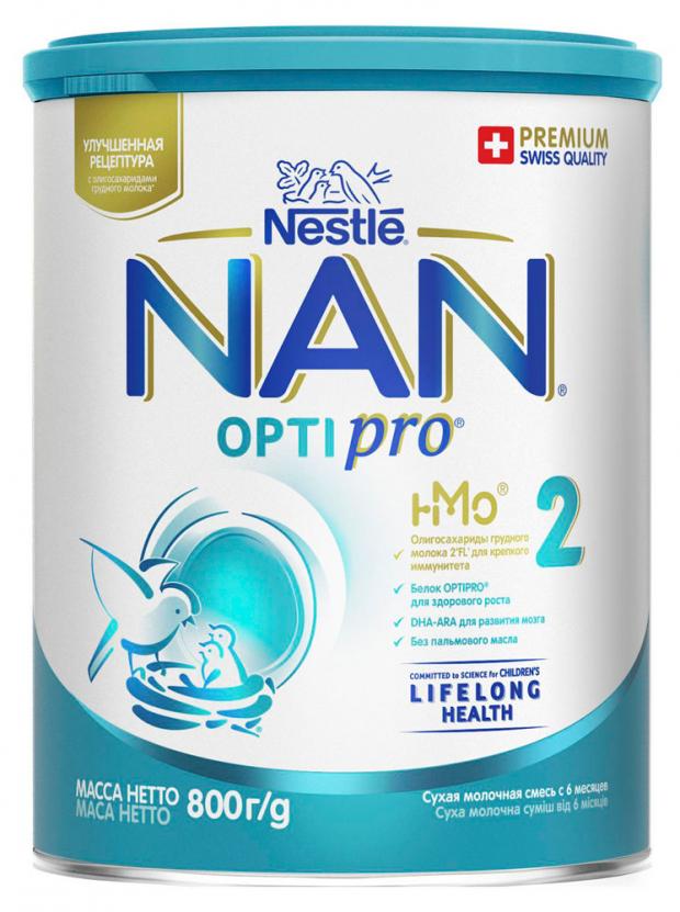 Смесь сухая молочная NAN 2 Optipro для роста иммунитета и развития мозга с 6 мес БЗМЖ, 800 г