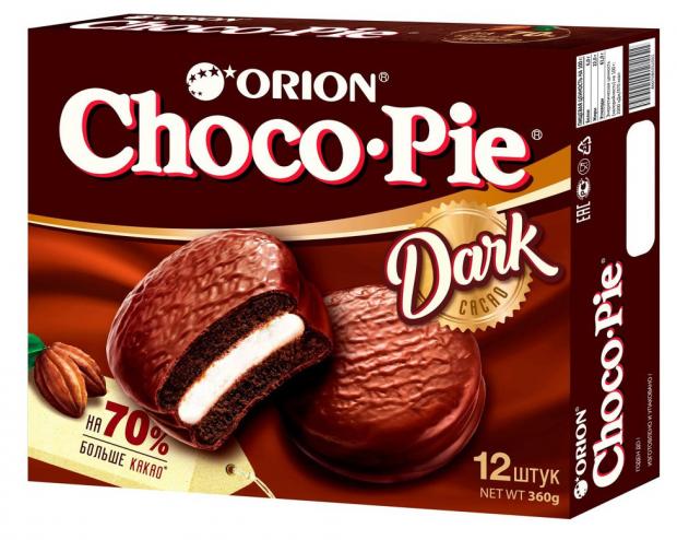 Пирожное бисквитное Orion Choco Pie Dark тёмный шоколад, 360 г