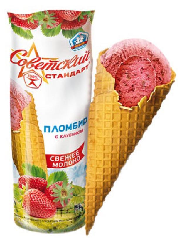 Мороженое пломбир Советский стандарт рожок с клубникой БЗМЖ, 80 г