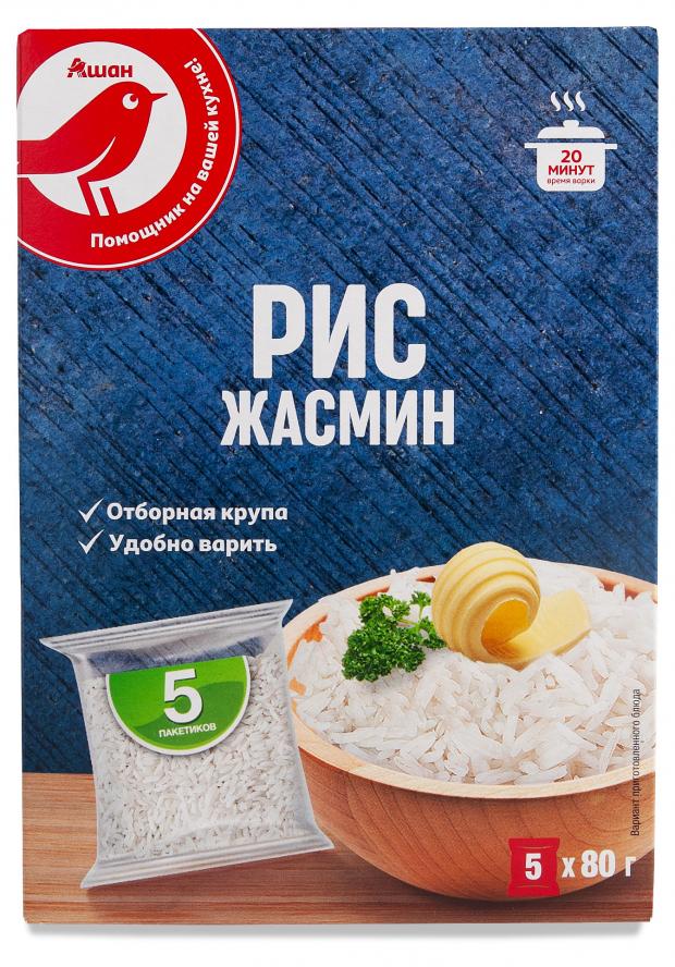 Рис АШАН Красная птица Жасмин для варки в пакетиках, 5х80 г пшено ашан красная птица для варки в пакетиках 5х80 г