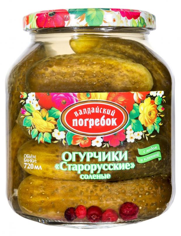 Огурчики Валдайский Погребок Старорусские соленые с медом и клюквой, 720 мл