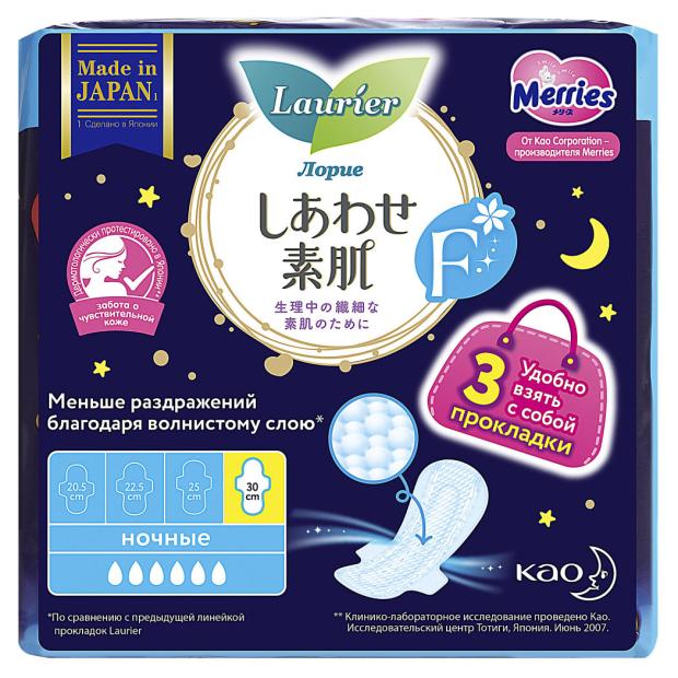 Прокладки гигиенические Laurier F женские ночные тонкие с крылышками 30 см, 3 шт