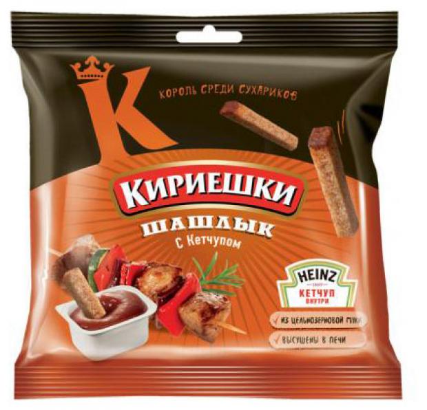 Сухарики ржано-пшеничные Кириешки со вкусом шашлыка с кетчуп Heinz, 85 г