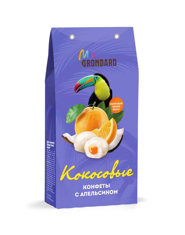 Конфеты глазированные GRONDARD кокос с апельсиновой начинкой, 140 г конфеты tropical paradise кокосовые с начинкой ананас 140 г