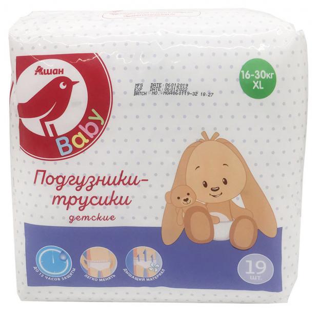Трусики-подгузники АШАН Красная птица XL 7 (16-30 кг), 19 шт
