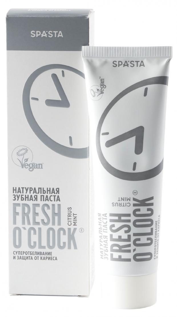

Натуральная зубная паста Spasta Fresh O'Clock Суперотбеливание, от кариеса, 90 мл