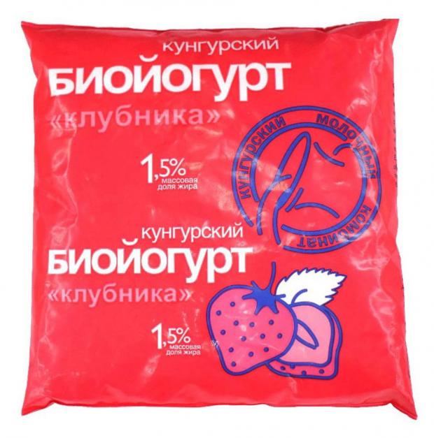 Биойогурт Кунгурский МК клубника 1,5% БЗМЖ, 400 мл