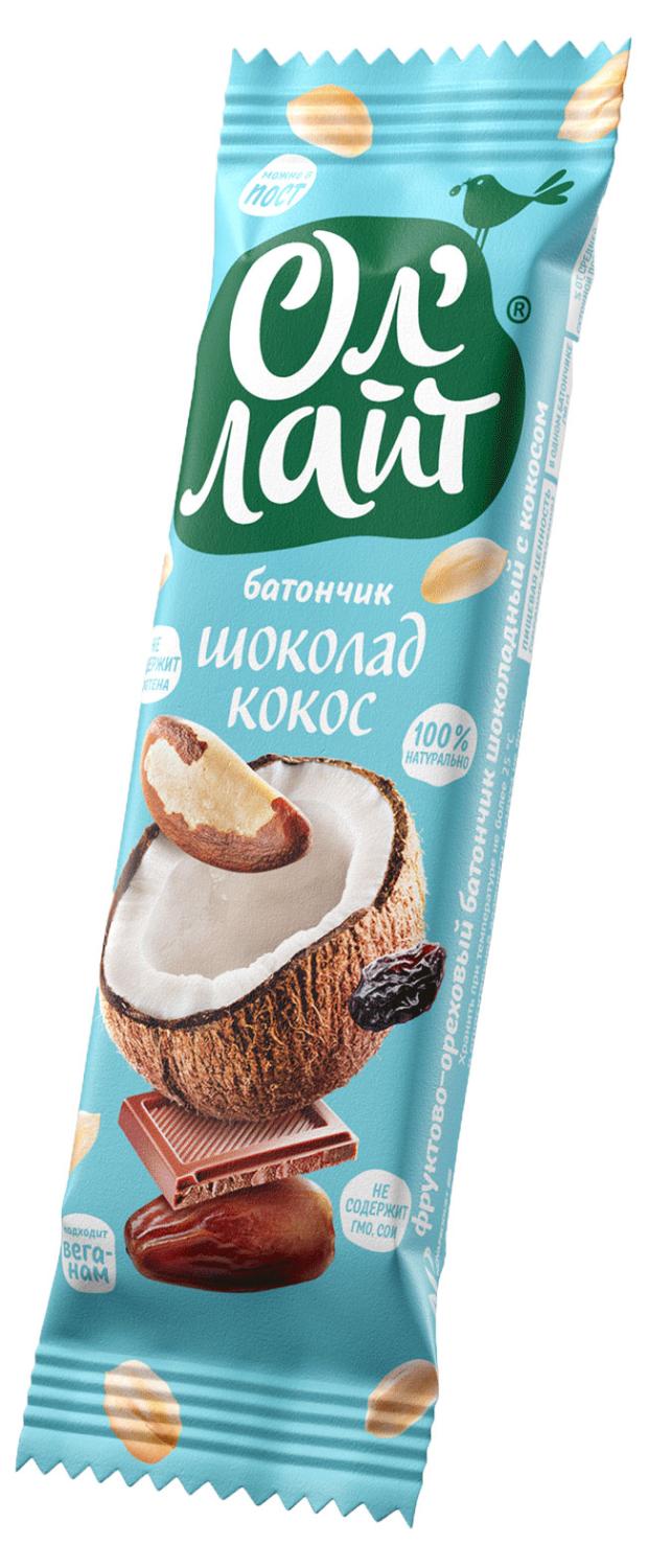 Батончик Ол'Лайт Шоколадный с кокосом, 30 г батончик ол лайт шоколадный с кокосом 1 шт